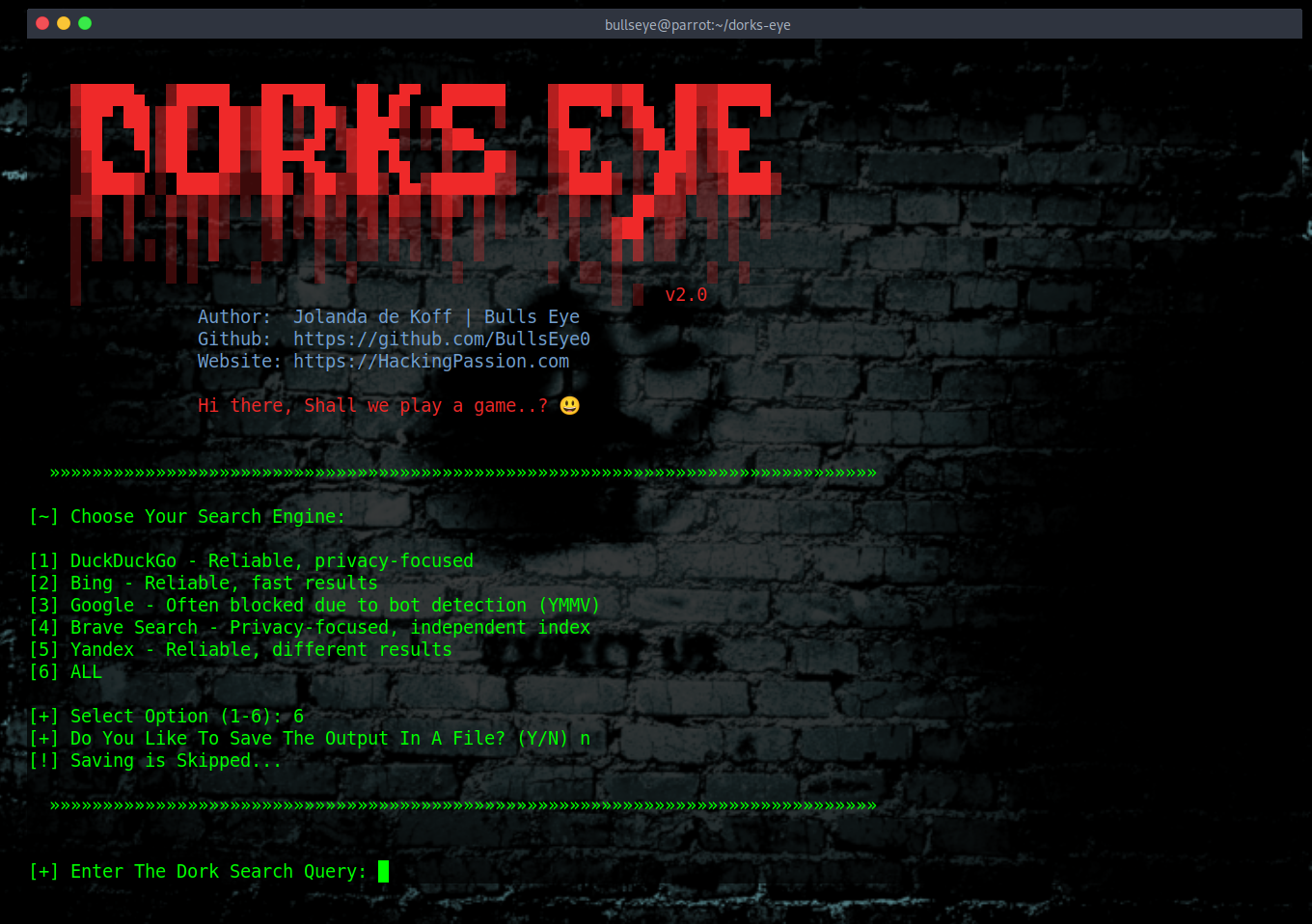 Dorks Eye runs Google dorks from your terminal across five search engines, surfacing the exposed pages, files and logins the web never meant to show. /dorks-eye/dorks-eye.png