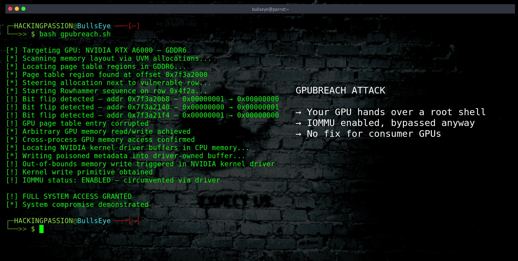 Three research teams found it at the same time. NVIDIA GPUs with GDDR6 can be used to take full system control, bypassing IOMMU. No fix for consumer GPUs. /gpubreach-attack-nvidia-gpu/featured-image.png