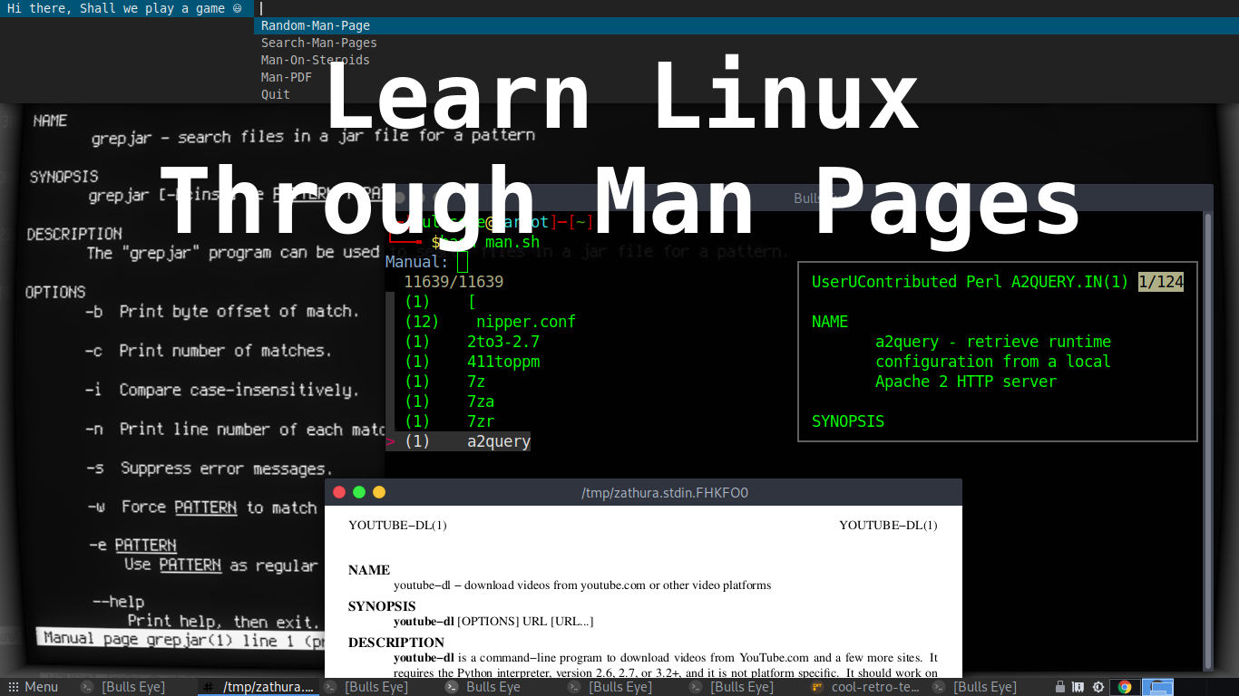 How cool would it be to learn Linux through the man pages To make it even more fun, I made this script with various options and with a cool retro terminal. /learn-linux-through-man-pages/featured-image-preview.png