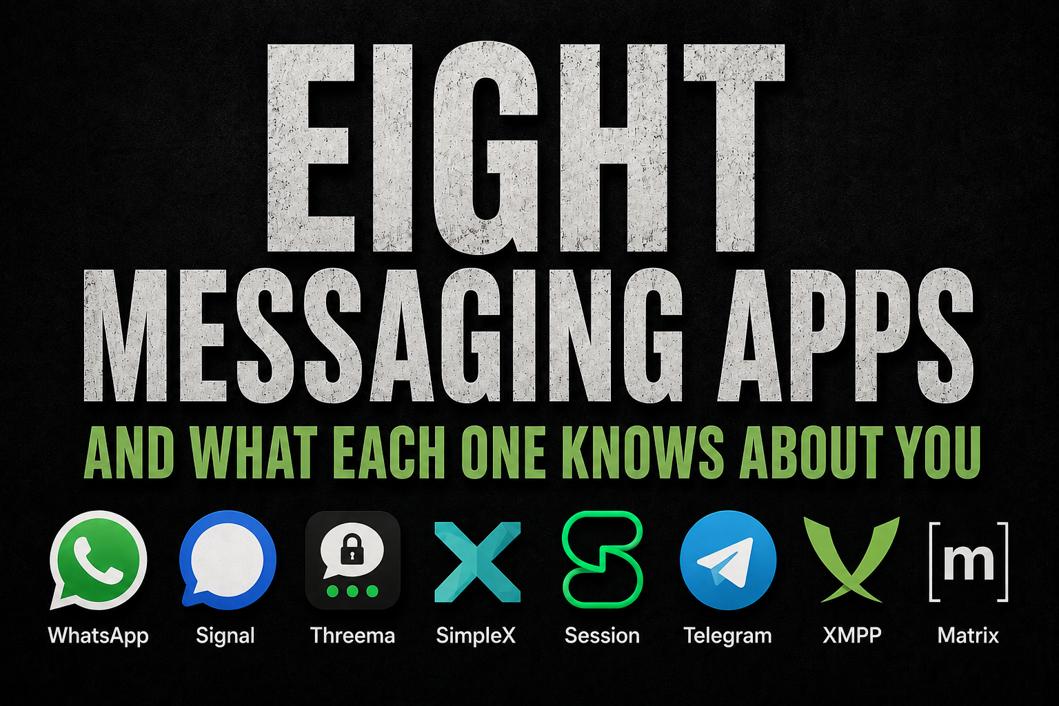 What eight messaging apps keep about you, what they hand a judge, and what has been broken. Taken from their own documents, not the marketing. /messaging-apps-metadata-privacy/messaging-apps-metadata-privacy.png