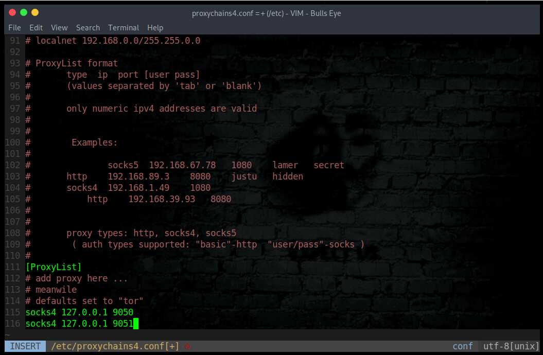 Edit the /etc/proxychains4.conf configuration file to round robin the look ups through different proxy servers. In the example below, 2 dynamic socks proxies have been set up with different local listening ports (9050 and 9051).  vim /etc/proxychains4.conf Or nano /etc/proxychains4.conf