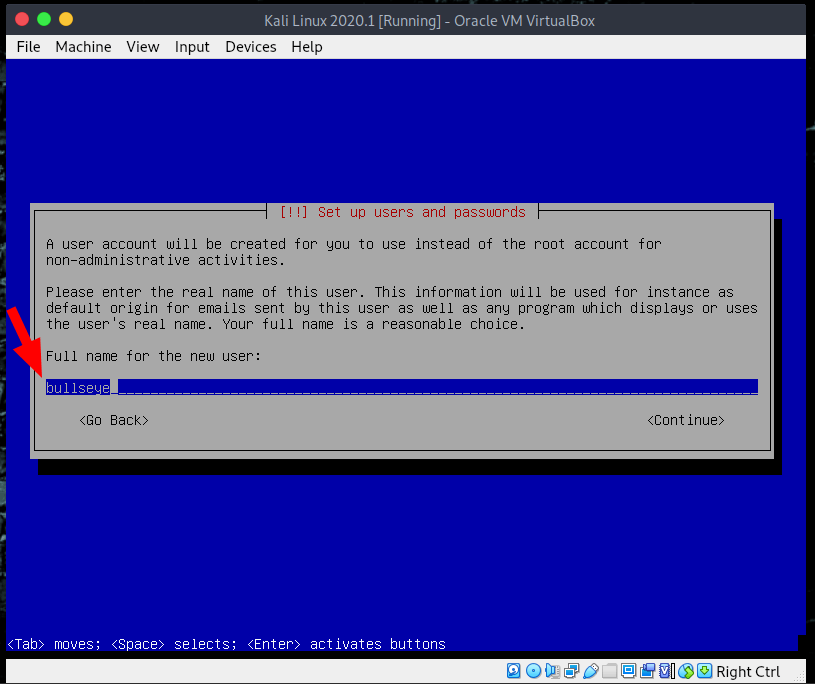 VirtualBox setup user