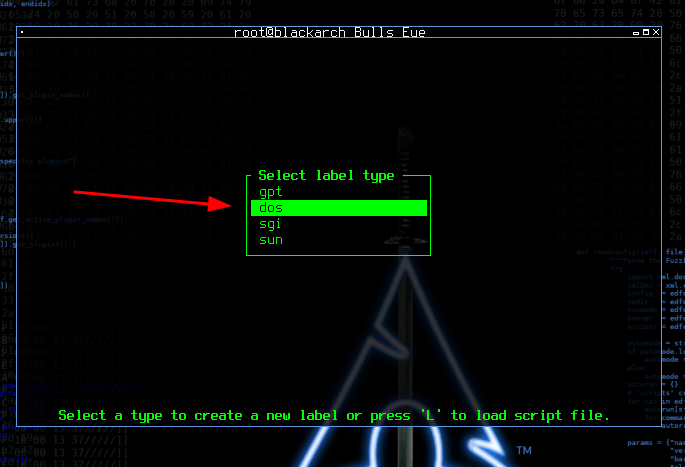 Select label type BlackArch