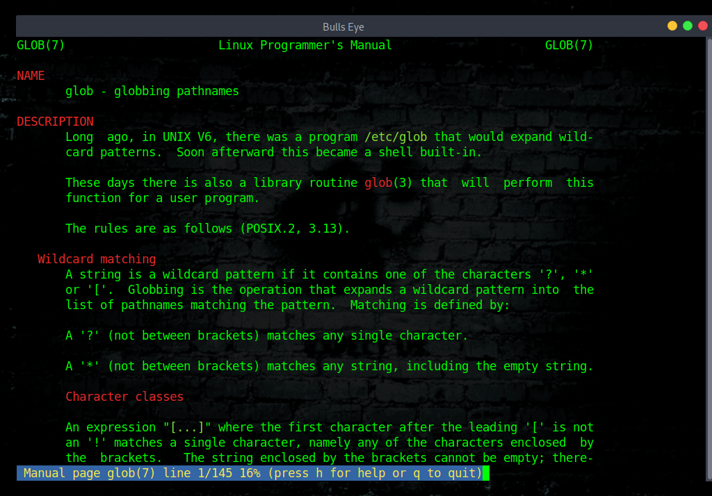 man 7 glob wildcards