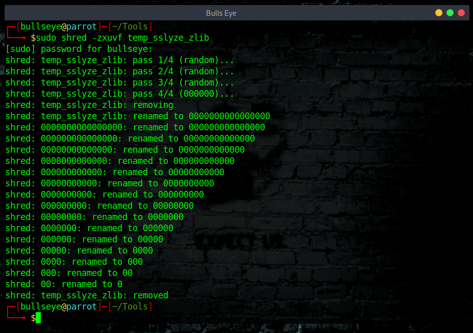 sudo shred -zxuvf Clear Your Tracks